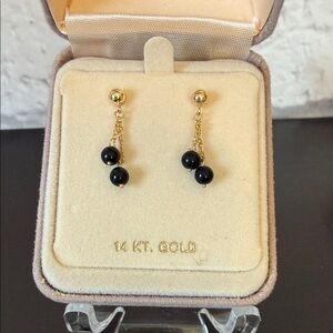 14 KT Gold & Onyx Dangle Earrings